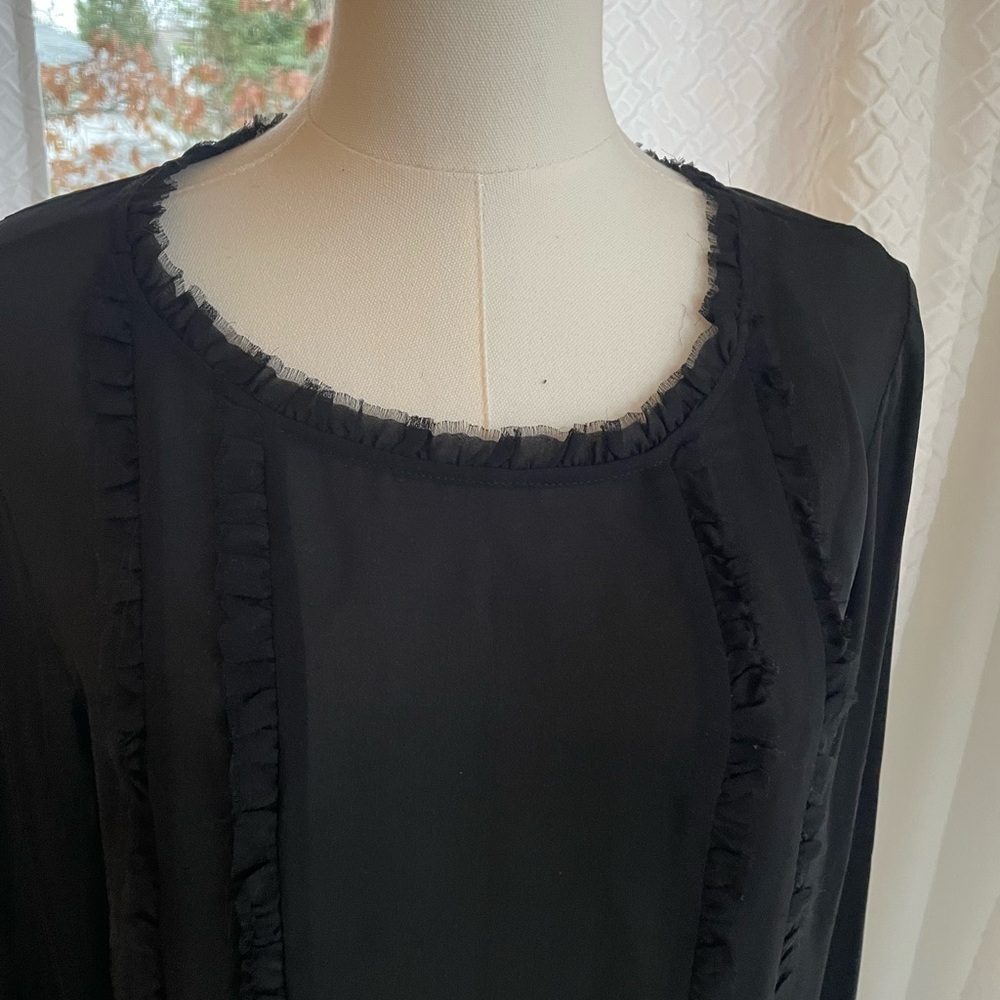 L’Agence Gilda Raw Edge Black Ruffle Blouse Medium - Picture 6 of 11